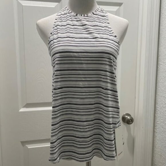 NWT Lululemon All Tied Up Tank Cut Back Stripe White Black 4 - Picture 2 of 5